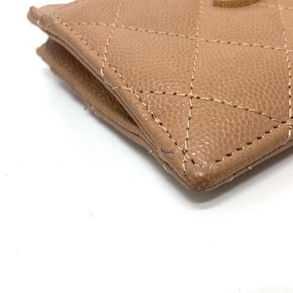 CHANEL Coco Mark Matelasse Wallet Compact Bi-fold Caviar Skin Women's Beige